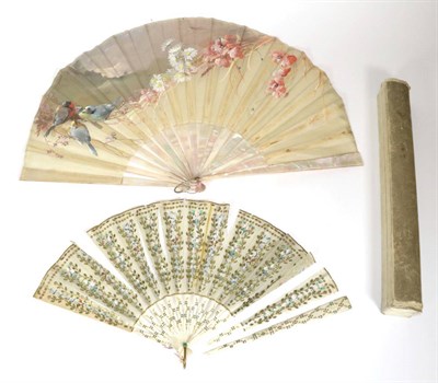 Lot 140 - Billotey: A Large Circa 1890's Pale Pink Mother-of-Pearl Fan, the monture plain, the cream...
