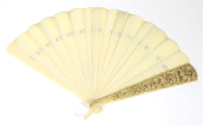 Lot 147 - Floral Carving: A Circa 1880's European Carved Ivory Brisé Fan, the fourteen quite wide inner...