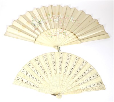Lot 154 - Wild Roses: A Circa 1880's Bone Fan, with plain sticks, embellished only with an extension of...