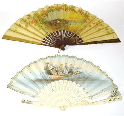Lot 157 - The New Moon: A Large Circa 1890's Wooden Fan, the monture simply decorated in gold with meandering