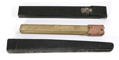 Lot 173 - Three 18th Century Empty Fan Boxes, comprising one ";coffin box";, one leather case with a...