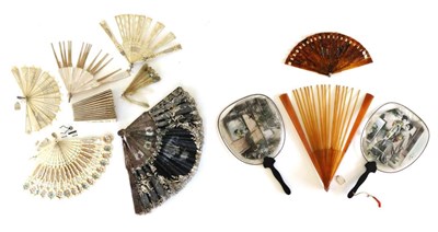 Lot 177 - Spares and Repairs: A Mixed Lot, containing parts of fans, in mother-of-pearl, horn, bone,...