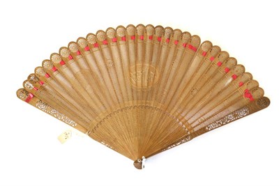 Lot 178 - A Late 18th Century Elegantly Carved and Pierced Wooden Brisé Fan, initials to the centre, two...