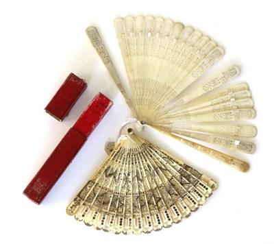 Lot 180 - A Small and Attractive Ivory Brisé Fan, carved and pierced, silvered and gilded in scrolling...