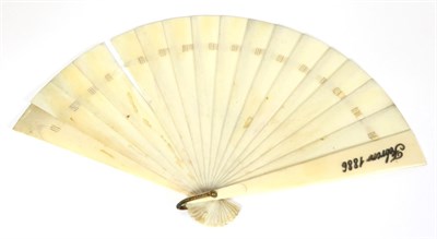 Lot 182 - Febrero 1886: An 1880's Plain Ivory Brisé Fan, with straight edges to the tips, having...