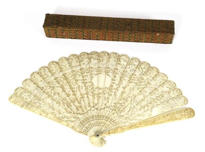 Lot 185 - A Circa 1830's to 1840's Chinese Carved Ivory Brisé Fan, Qing Dynasty, the detailed carving...