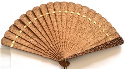 Lot 188 - A Circa 1840-1850 Chinese Carved Sandalwood Brisé Fan, Qing Dynasty, lightly carved both sides...