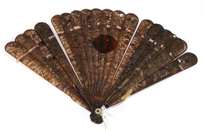 Lot 189 - A Circa 1830's Chinese Carved Tortoiseshell Brisé Fan, Qing Dynasty, with plain central...