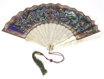 Lot 191 - A Circa 1840 Chinese Mandarin Fan, Qing Dynasty, the double paper leaf mounted on sticks of incised