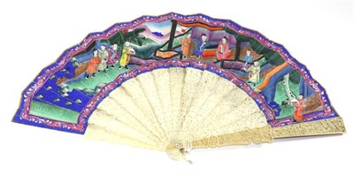 Lot 193 - A Mid-19th Century Chinese Ivory Mandarin Fan, Qing Dynasty, the inner sticks lightly carved,...