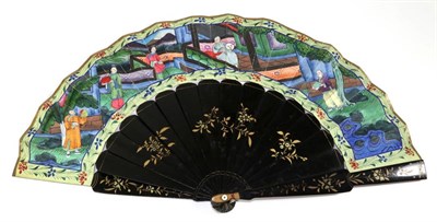Lot 194 - Peacocks! A 19th Century Carved Ivory Fan, Qing Dynasty, mounted with white feathers, painted...