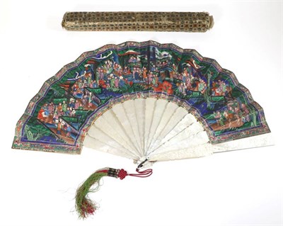 Lot 197 - A Mid-19th Century Chinese Mandarin Fan, Qing Dynasty, the double paper leaf mounted on...
