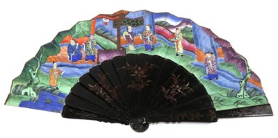 Lot 198 - A Slender Chinese Ivory Feather Fan, Qing Dynasty, the guards very delicately carved with two...