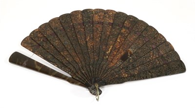 Lot 199 - A Circa 1840's Chinese Tortoiseshell Brisé Fan, Qing Dynasty, lightly carved overall with...