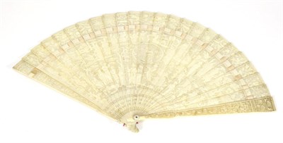 Lot 201 - A Circa 1840's Chinese Carved Ivory Brisé Fan, Qing Dynasty, the central oval with initials,...