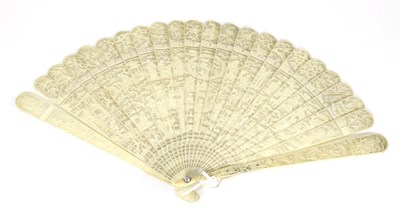 Lot 203 - A Circa 1840's Chinese Carved Ivory Brisé Fan, Qing Dynasty, with twenty one inner sticks and...