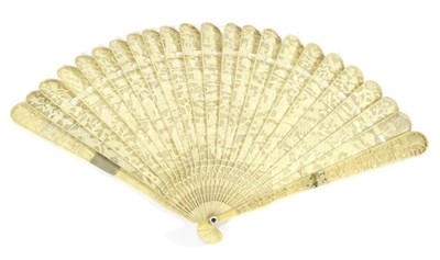 Lot 206 - A Circa 1830's Chinese Carved Ivory Brisé Fan, Qing Dynasty, a small central oval containing boats