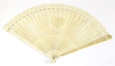 Lot 210 - A Fine Circa 1800 Chinese Carved Ivory Brisé Fan, Qing Dynasty, the twenty-four inner sticks...