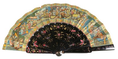 Lot 211 - A Mid-19th Century Chinese Wooden Fan, Qing Dynasty, lacquered in black with highlights of gold and