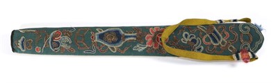 Lot 214 - A 19th Century Chinese Fan Sheath or Hanging Case, Qing Dynasty, one side of cream silk with...