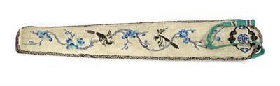 Lot 216 - A 19th Century Chinese Fan Sheath or Hanging Case, Qing Dynasty, cream silk appliqued on one...