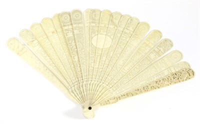 Lot 217 - A Fine Early 19th Century Chinese Carved Ivory Brisé Fan, Qing Dynasty, a central oval left...