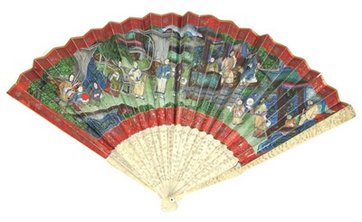 Lot 223 - A Circa 1790-1800 Chinese Carved Ivory Mandarin Fan, Qing Dynasty, the inner sticks lightly carved