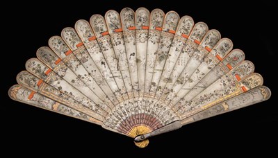 Lot 224 - A Circa 1830-40 Chinese Wooden Brisé Fan, Qing Dynasty, lacquered in a silvery grey, with...