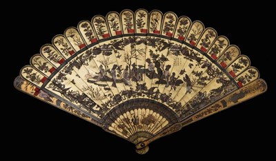 Lot 227 - A Circa 1830-40 Chinese Wooden Brisé Fan, Qing Dynasty, lacquered in gold, one side a...