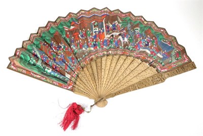 Lot 229 - A Mid-19th Century Large Chinese Carved Sandalwood Asymmetrical Mandarin Fan, Qing Dynasty, the...