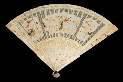 Lot 234 - A Circa 1700 or Perhaps Earlier Chinese Painted Ivory Brisé Fan, Qing Dynasty, with twenty-two...