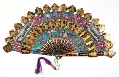 Lot 235 - A Circa 1840 Chinese Tortoiseshell Cabriolet Fan, Qing Dynasty, double paper leaf embellished...