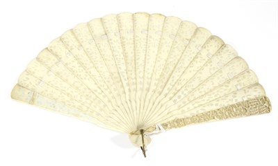 Lot 237 - A Circa 1840 Chinese Carved Ivory Brisé Fan, Qing Dynasty, nineteen inner sticks lightly...