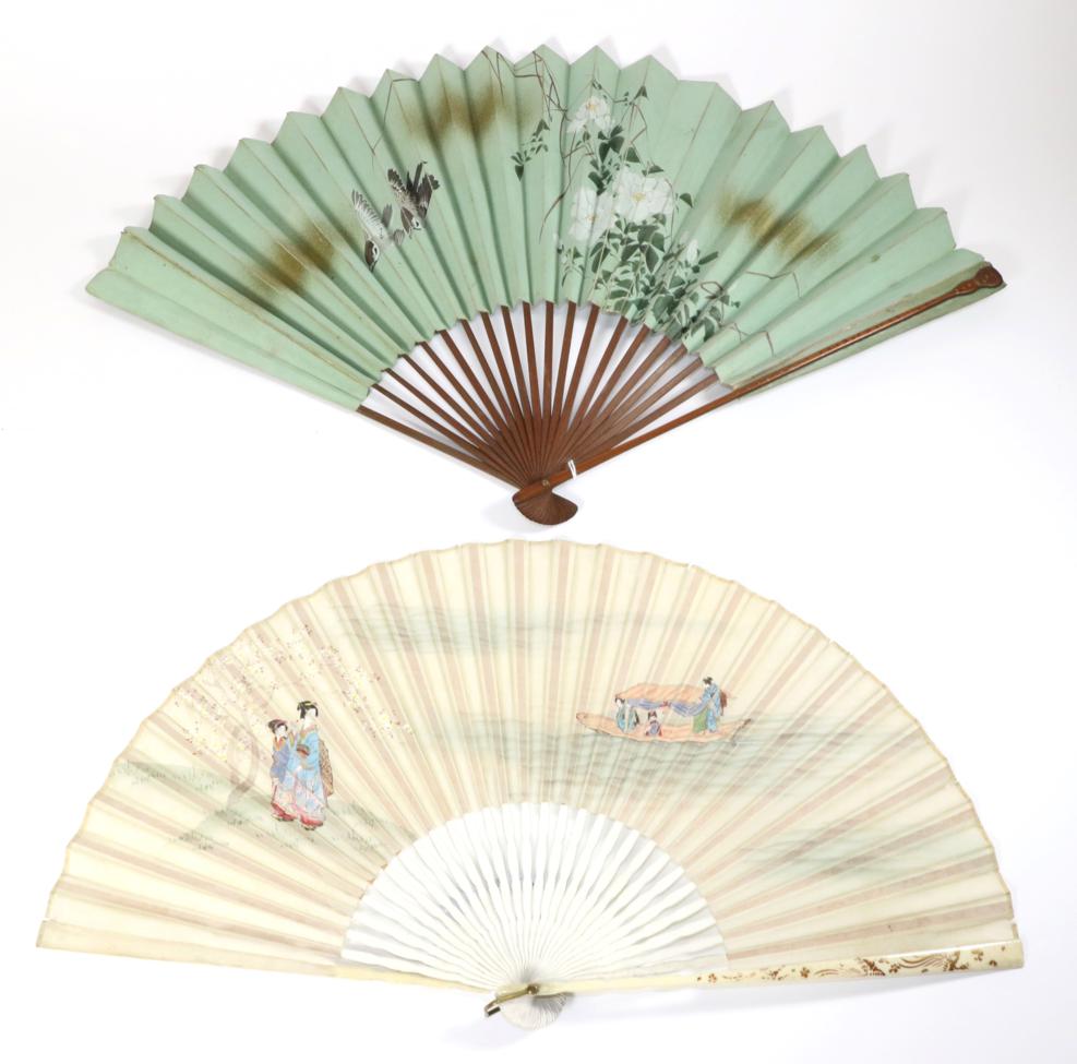 Lot 244 - A Late 19th Century Japanese Fan, the sticks of wood, the gorge plain, the narrow guards with...