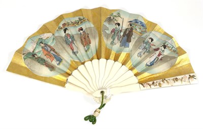 Lot 248 - A Circa 1880's Telescopic Japanese Ivory Fan, with a gold and black decorated ivory ojime bead...