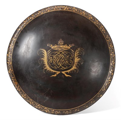Lot 9 - A Japanese Edo Period Black Lacquer Shield, circa 17th Century, of convex circular form,...
