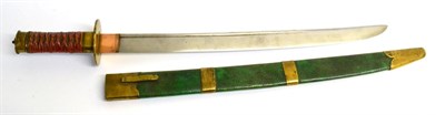 Lot 15 - A Japanese Wakizashi, the 41cm steel blade with narrow fuller to the back edge, copper habaki,...
