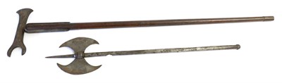 Lot 18 - A European Pole Axe/War Hammer,  the heavy 20cm head with crescent shape blade opposing a...
