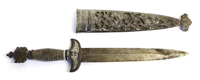 Lot 26 - A 19th Century Swiss Dagger, with plain 23cm double edge leaf shape steel blade, the solid iron...