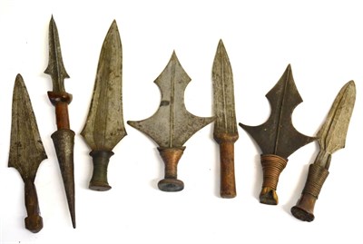 Lot 73 - A Sungu Ceremonial Knife, Tetala, D.R.C., the spear point blade with raised medial ridge, wood...