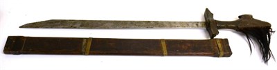 Lot 76 - A Moro Kampilan, Sulu, Philippines, the 71.5cm straight single edge steel blade with pierced...