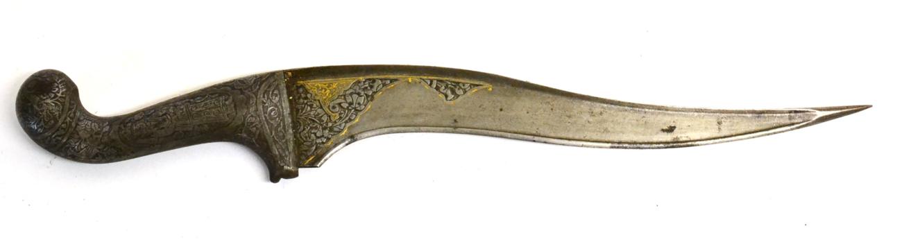Lot 110 - A Late 19th Century Indo-Persian Peshkabz, the 30cm T section steel blade with curved bevelled edge