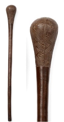 Lot 123 - A 19th Century South Sea Islands Small Pole Club, possibly Tongan, of dark brown patinated hard...