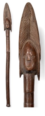 Lot 126 - A Late 19th Century Ovimbundu Anthropomorphic Ceremonial Staff, Angola, carved as the head of a...