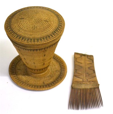 Lot 133 - An Early 20th Century Indonesian Finely Woven Basket, possibly Solomon Islands, of conical form...