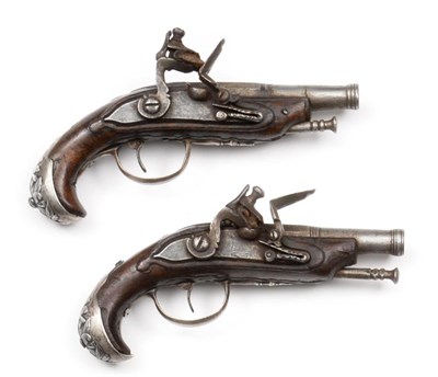 Lot 138 - A Pair of 18th Century French Flintlock Pocket Pistols, each with 9cm cannon barrel octagonal...