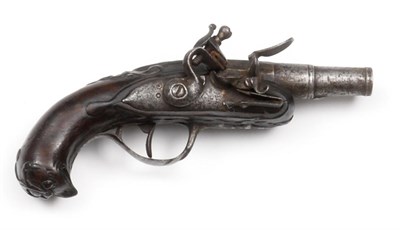 Lot 140 - An 18th Century French Flintlock Pocket Pistol, with 8cm turn-off cannon barrel octagonal at...