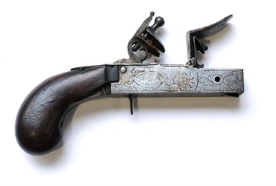 Lot 142 - An Early 19th Century Continental Tinder Pistol, the rectangular box frame engraved with vacant...