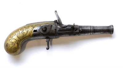 Lot 143 - An 18th Century Continental Flintlock Pocket Pistol, with 7.5cm turn-off cannon barrel octagonal at