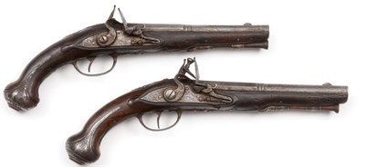 Lot 147 - A Brace of 18th Century Continental Flintlock Holster Pistols, the 18.5cm and 19.5cm barrels...